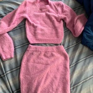 Fashion nova fuzzy pink skirt set